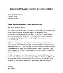 IT Support Specialist Job Resume Cover Letter (5 Templates) Download in Word (.docx)