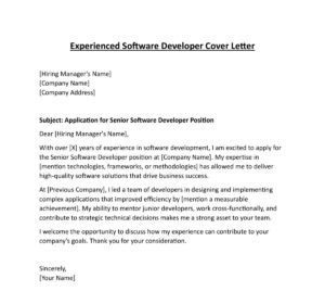 Software Developer Job Resume Cover Letter (5 Templates) Download in Word (.docx)