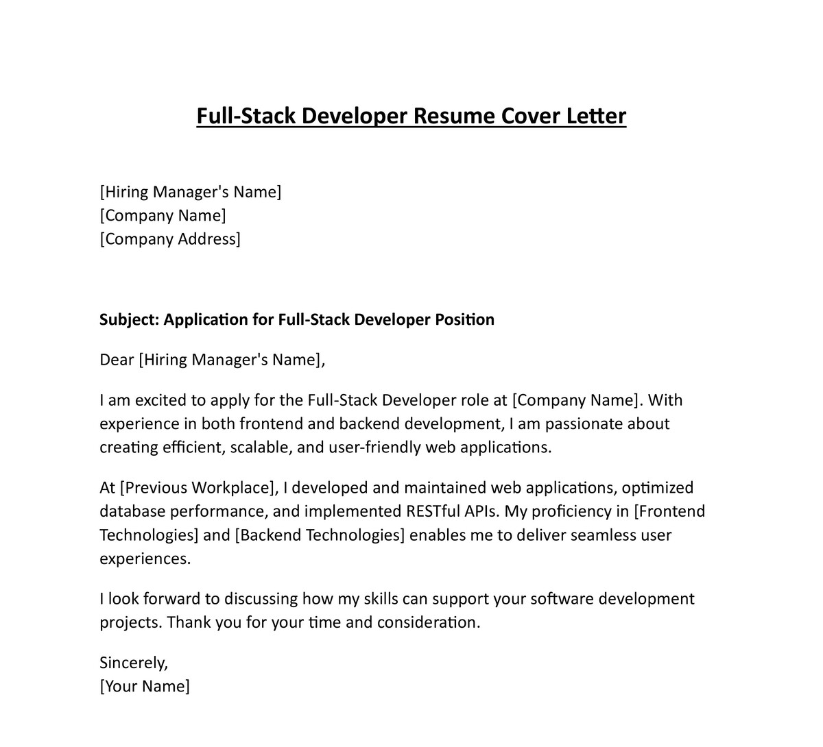 Full-Stack Developer Resume Cover Letter