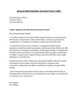 Administrative Assistant Job Resume Cover Letter (5 Templates) Download in Word (.docx)