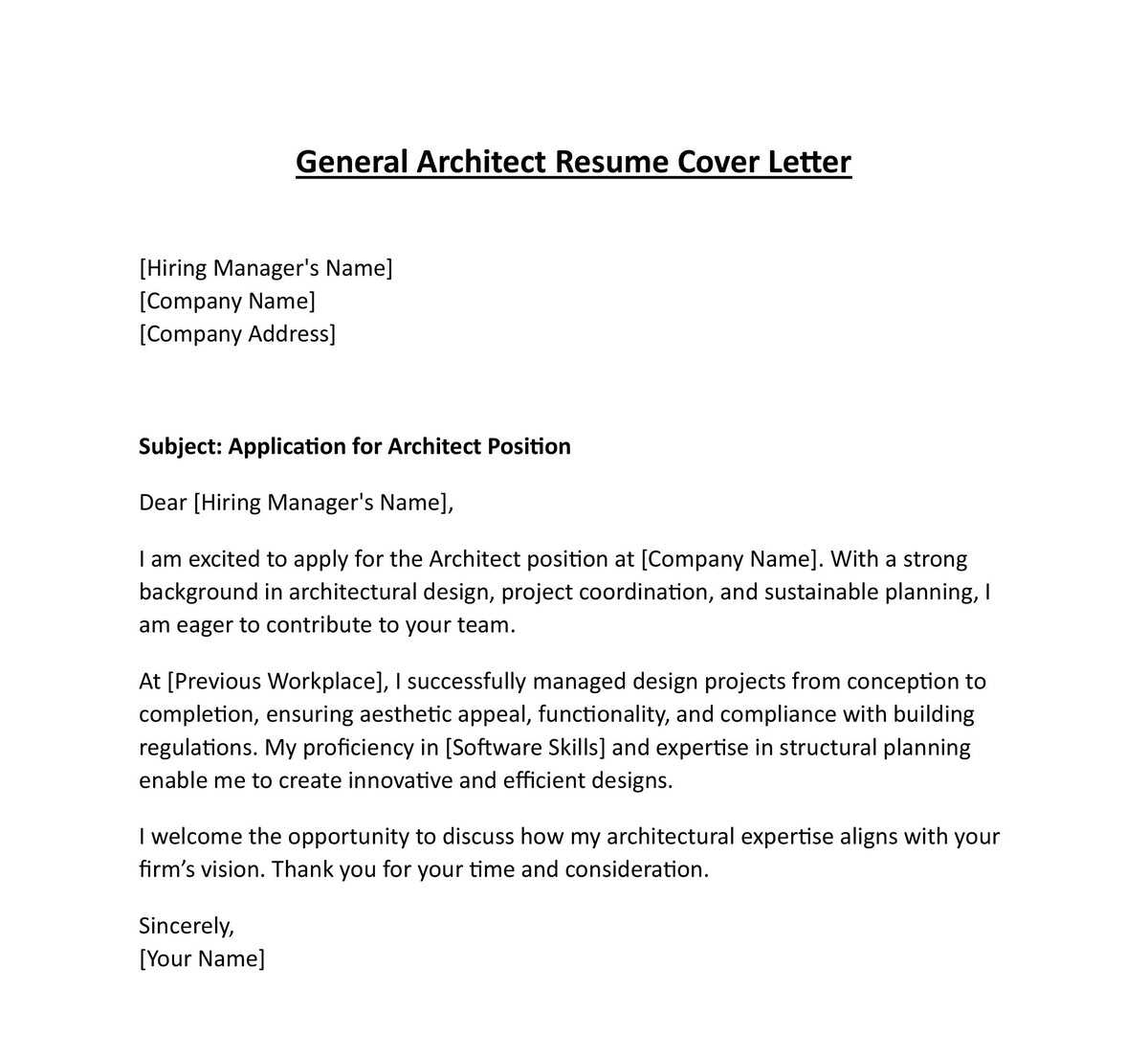 General Architect Resume Cover Letter