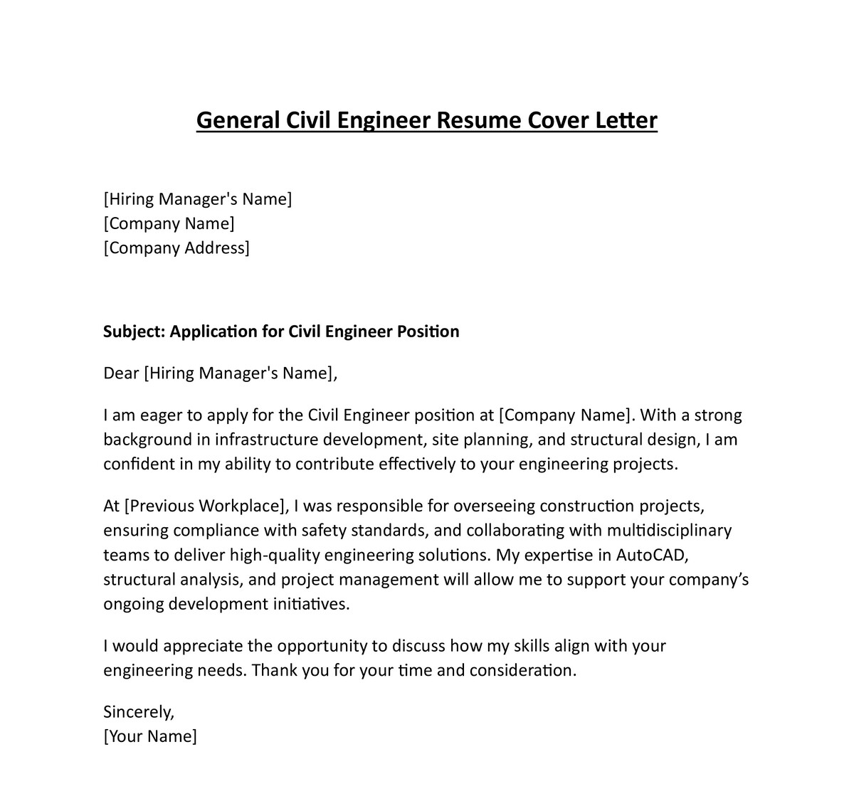 General Civil Engineer Resume Cover Letter