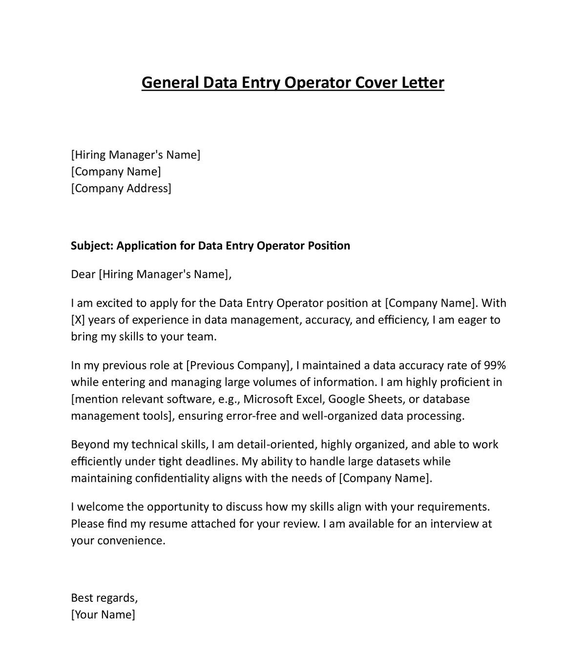 General Data Entry Operator Cover Letter