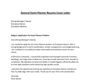 Event Planner Job Resume Cover Letter (5 Templates) Download in Word (.docx)