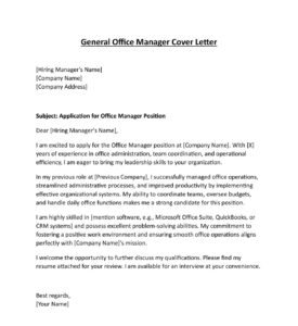 Office Manager Job Resume Cover Letter (5 Templates) Download in Word (.docx)