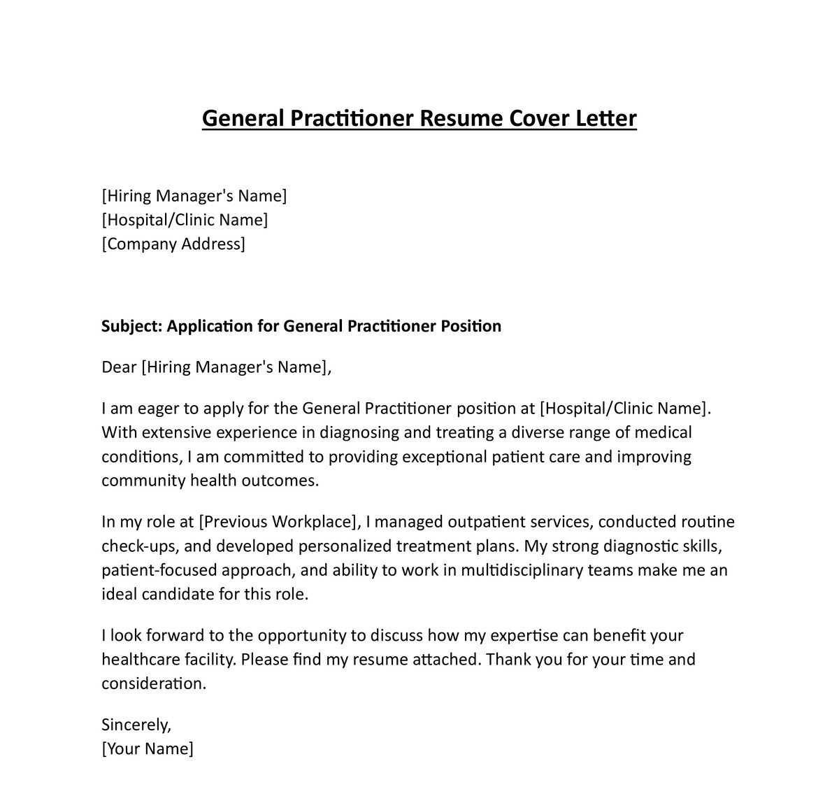 General Practitioner Resume Cover Letter