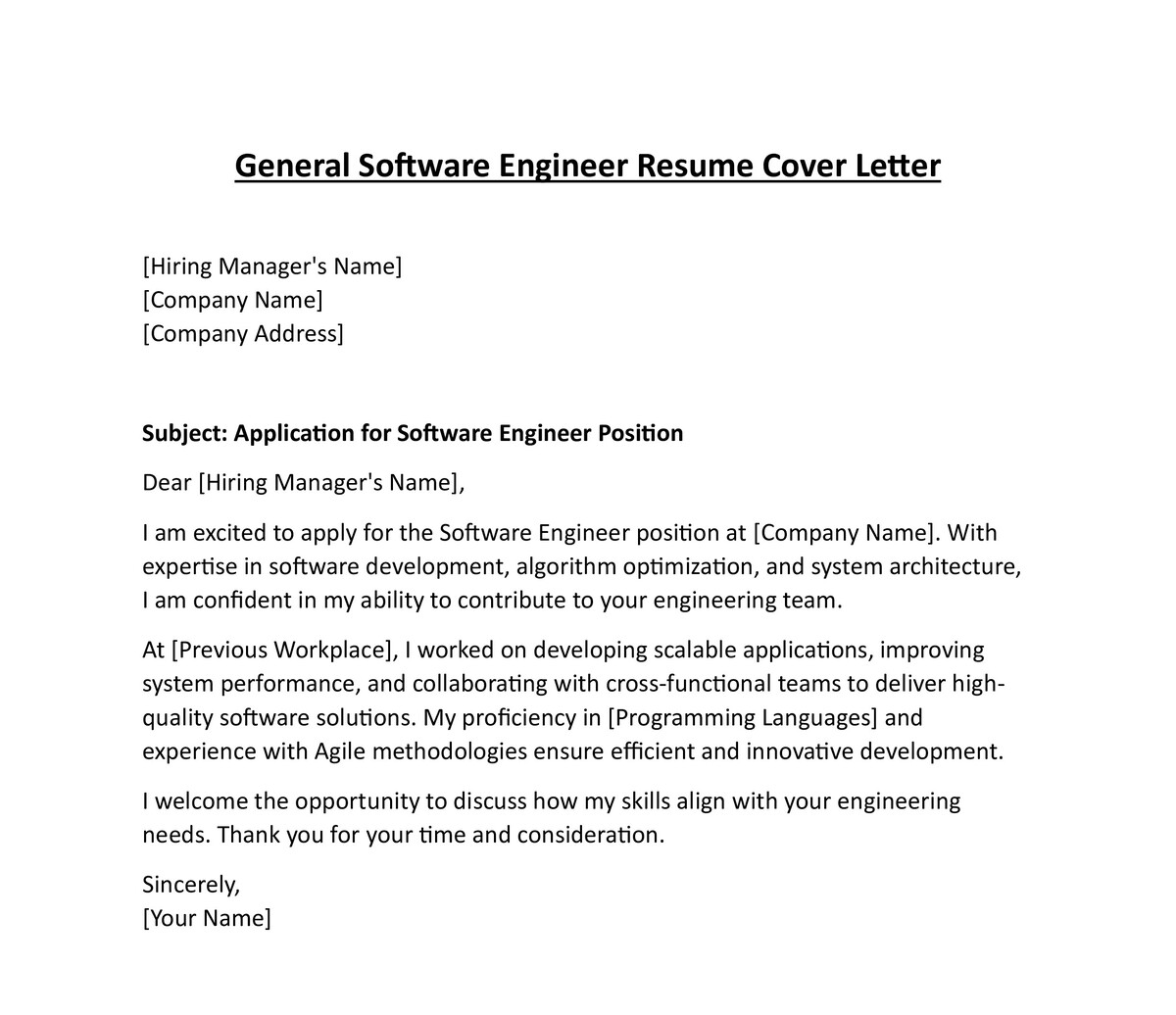 General Software Engineer Cover Letter