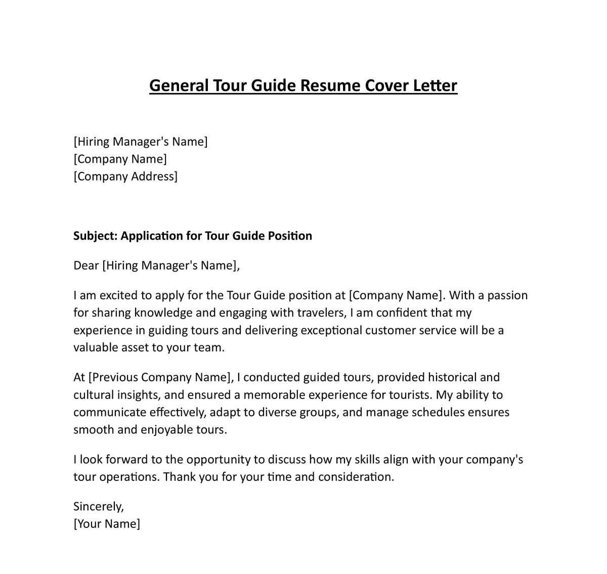 General Tour Guide Resume Cover Letter