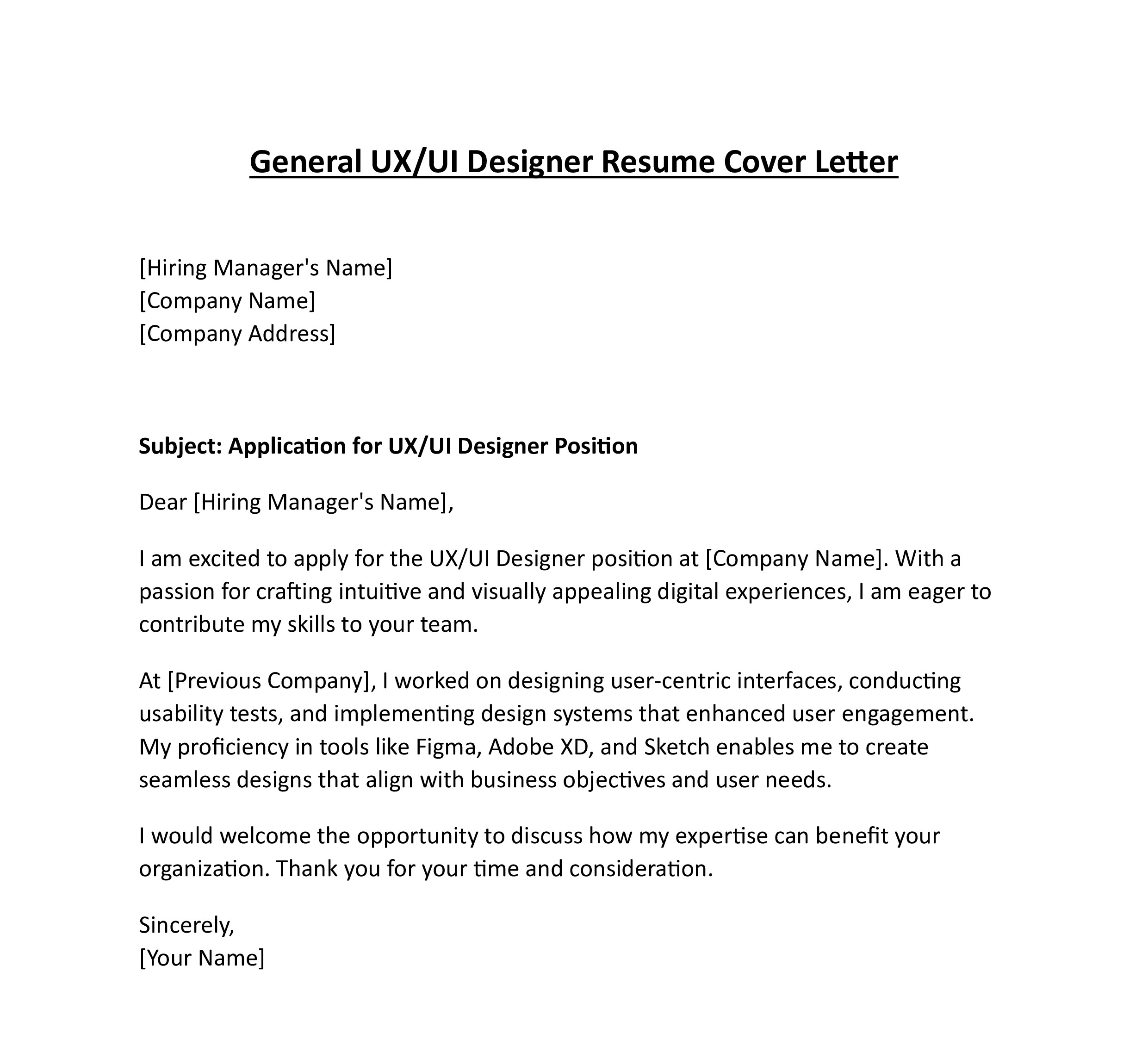 General UX UI Designer Cover Letter