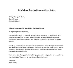 Teacher Job Resume Cover Letter (5 Templates) Download in Word (.docx)