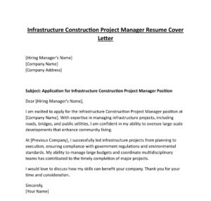 Construction Project Manager Job Resume Cover Letter (5 Templates) Download in Word (.docx)