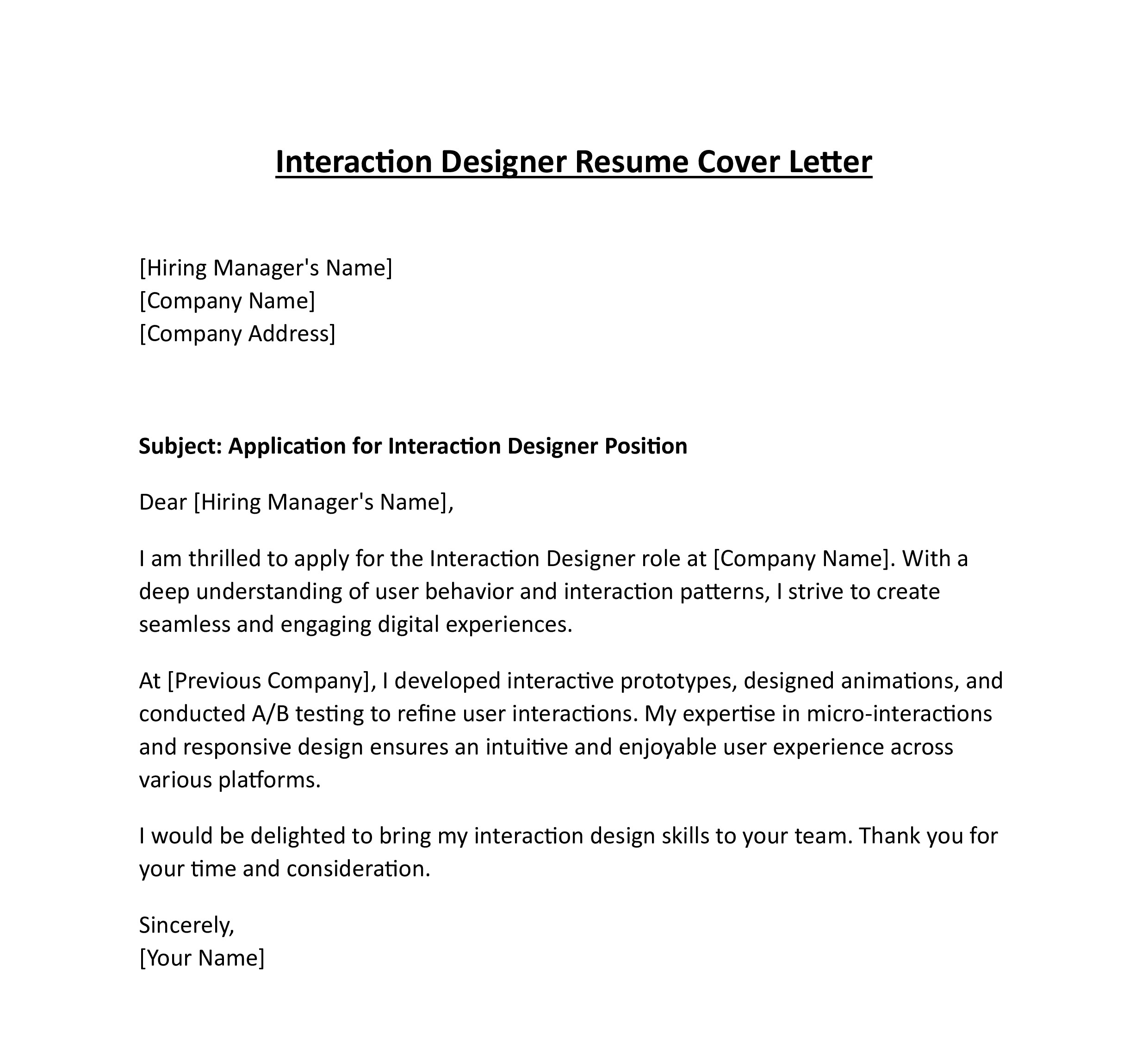 Interaction Designer Resume Cover Letter