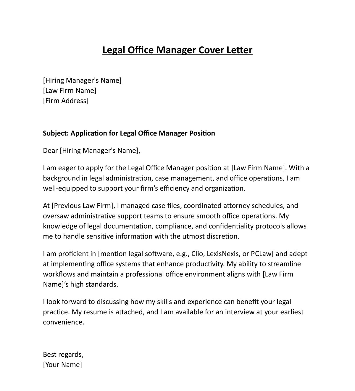 Legal Office Manager Resume Cover Letter