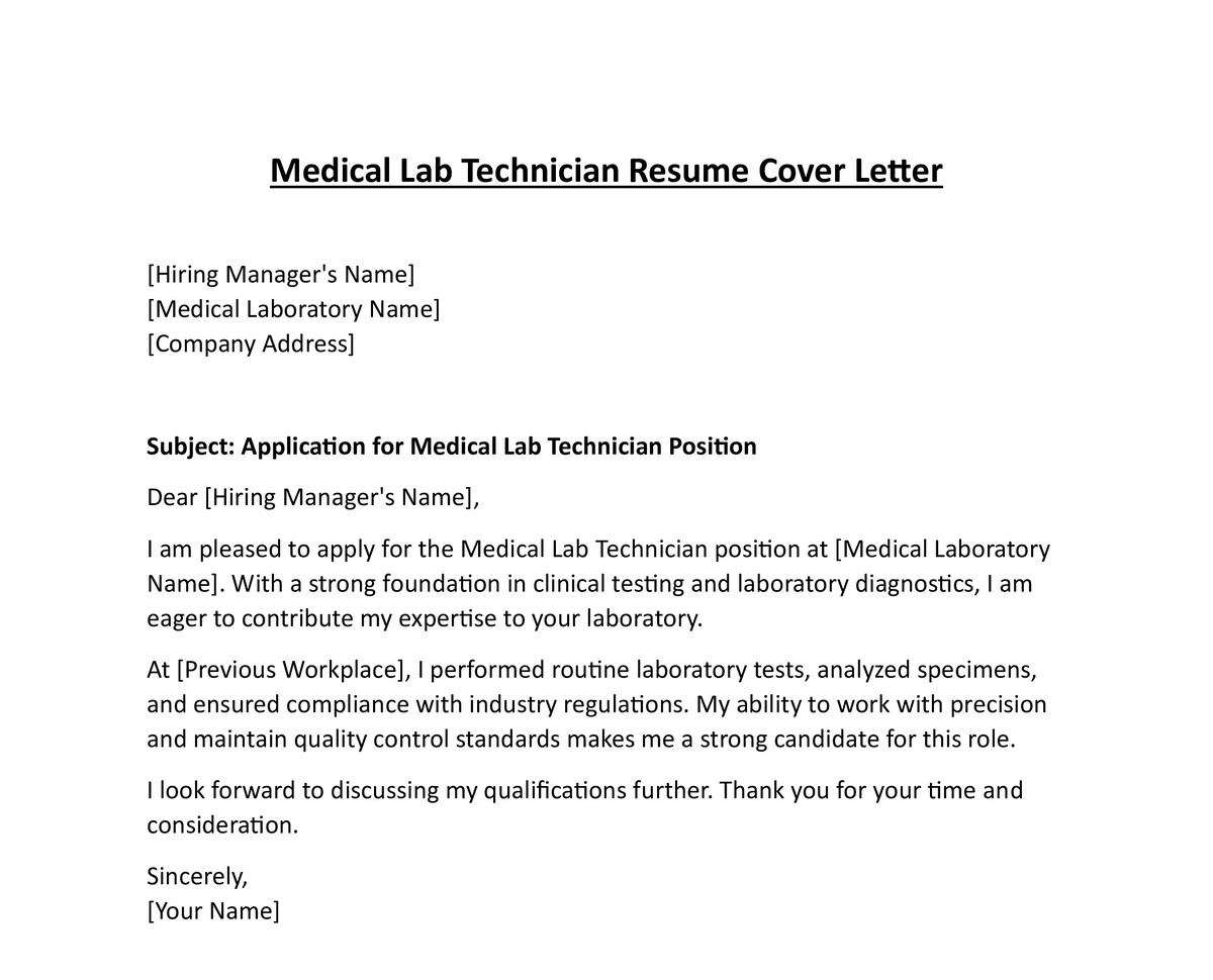 Medical Lab Technician Resume Cover Letter