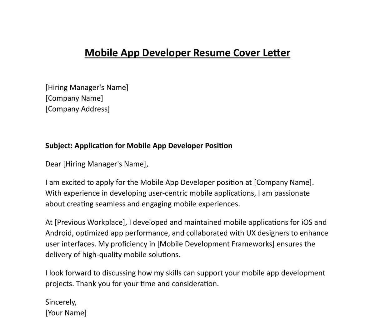 Mobile App Developer Resume Cover Letter