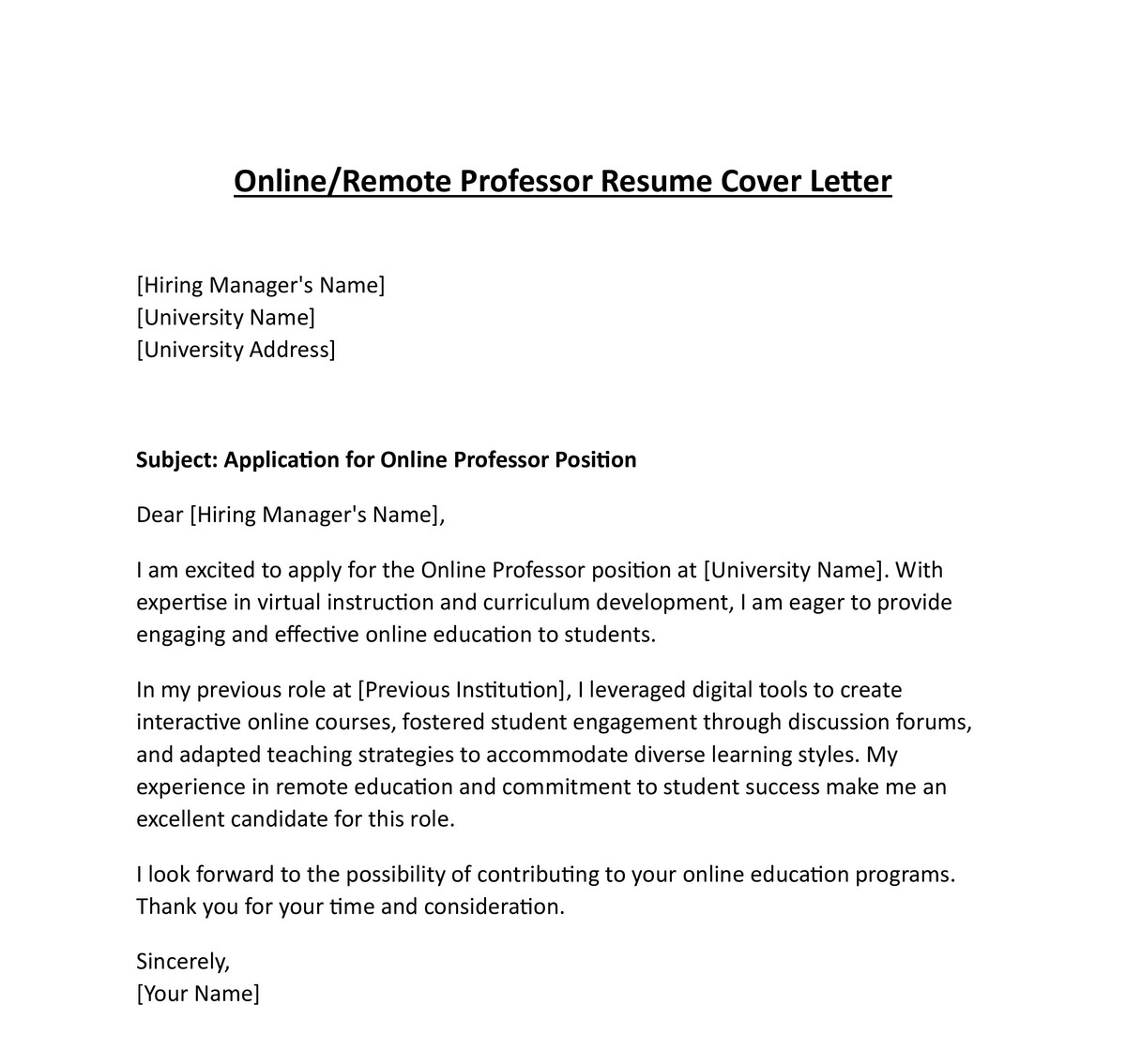 Online Remote Professor Resume Cover Letter