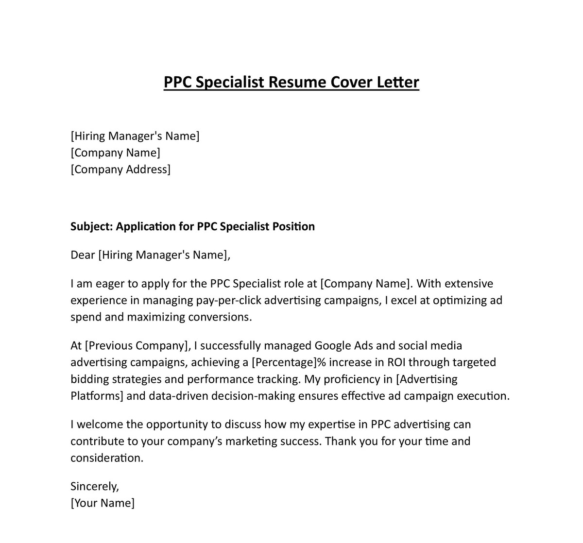 PPC Specialist Resume Cover Letter