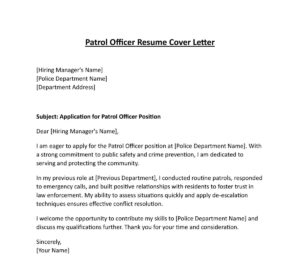 Police Officer Job Resume Cover Letter (5 Templates) Download in Word (.docx)