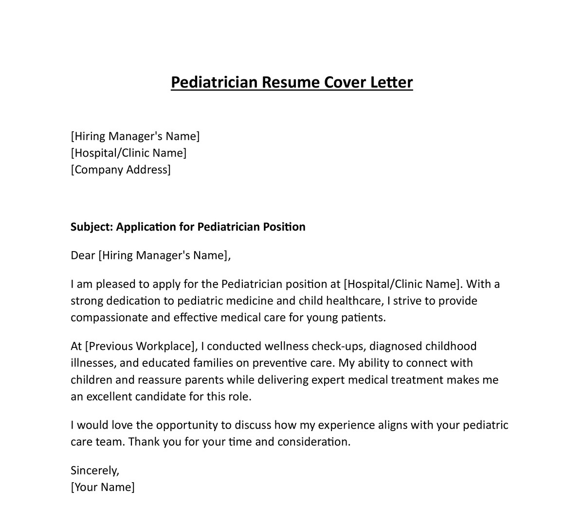 Pediatrician Resume Cover Letter