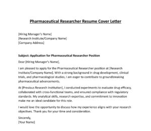 Pharmacist Job Resume Cover Letter (5 Templates) Download in Word (.docx)