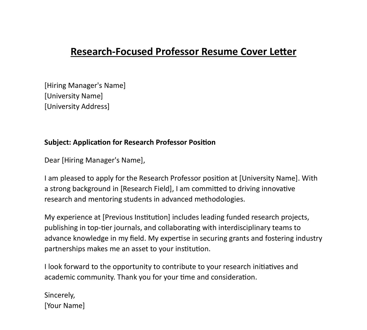 Research-Focused Professor Resume Cover Letter