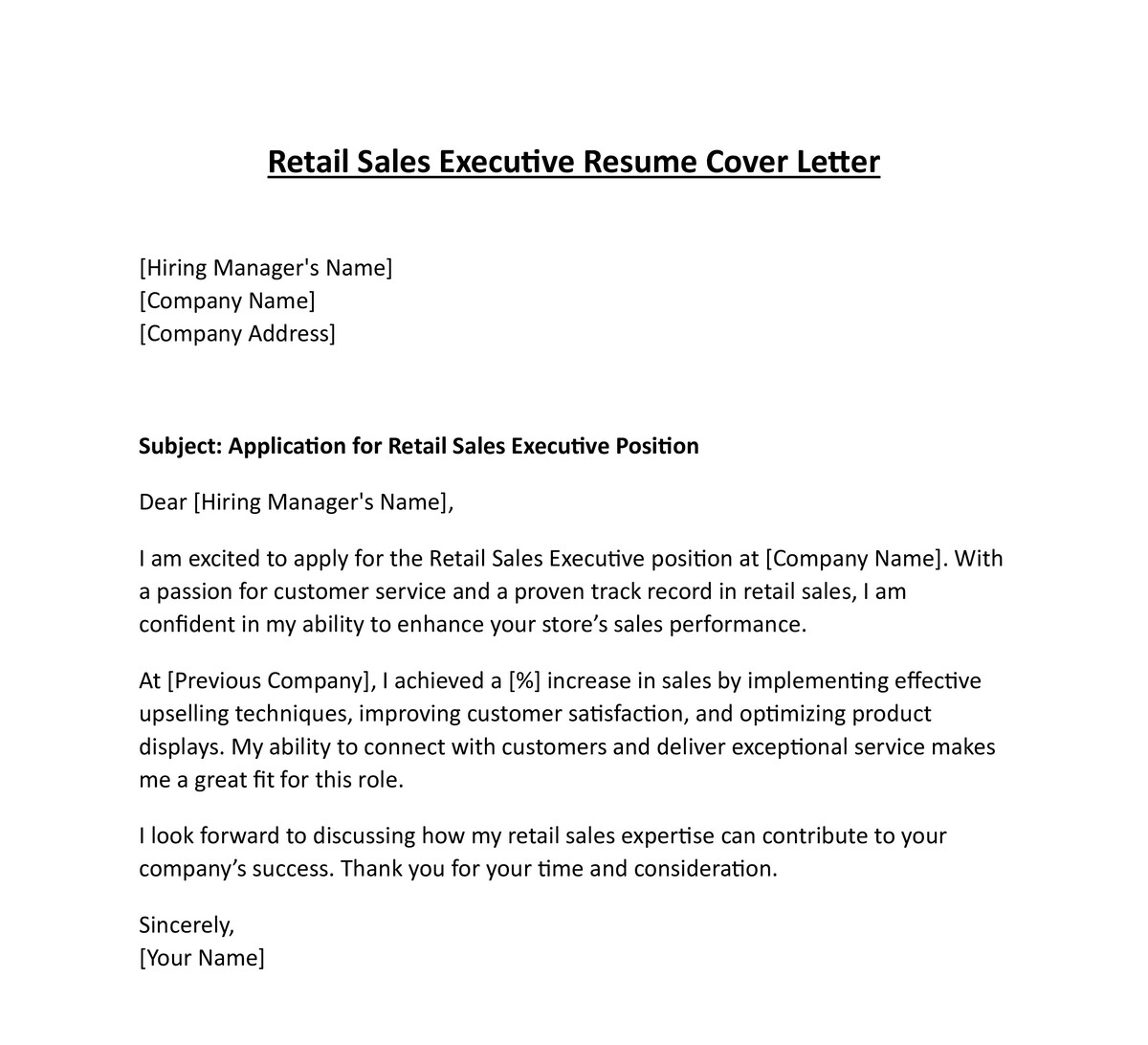 Retail Sales Executive Resume Cover Letter