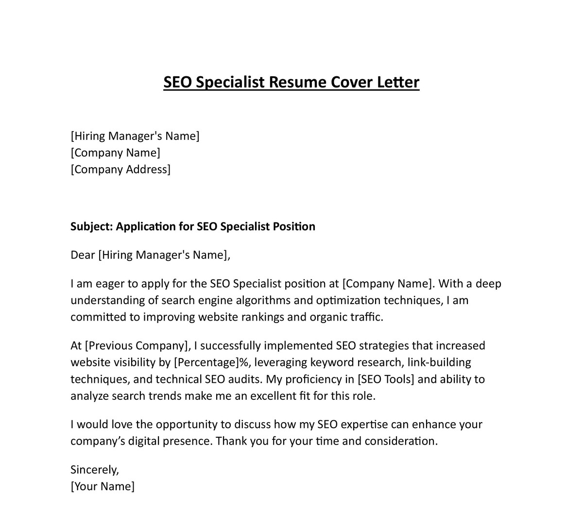 SEO Specialist Resume Cover Letter