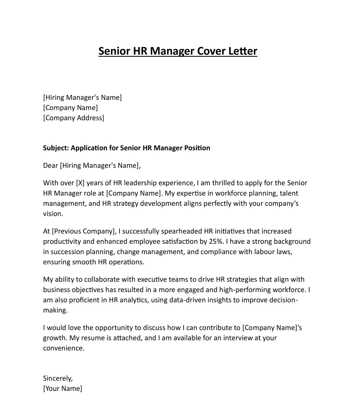 Senior HR Manager Cover Letter