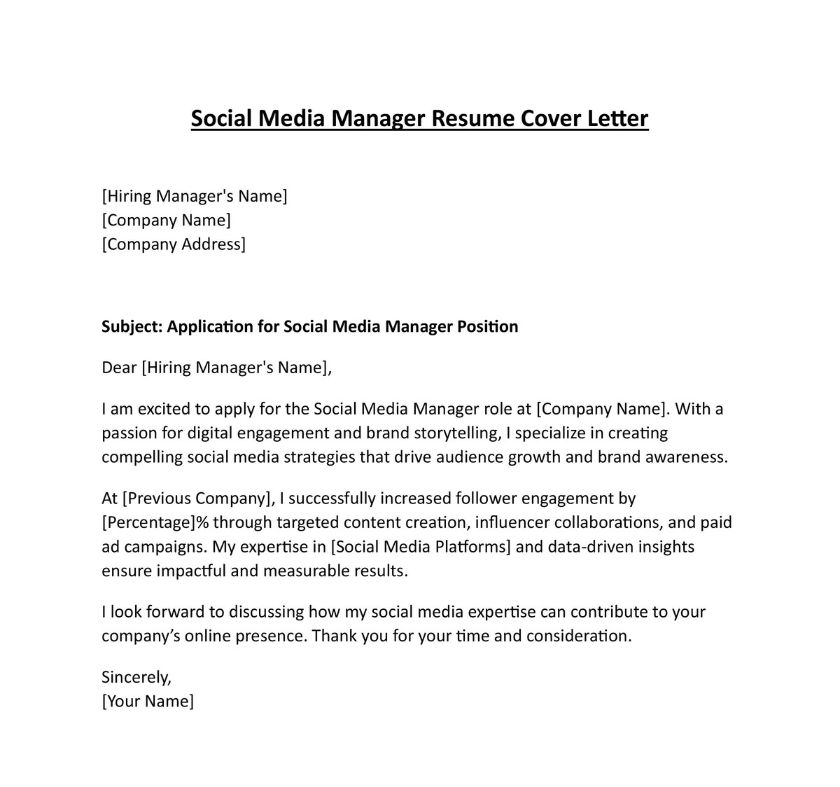 Social Media Manager Resume Cover Letter