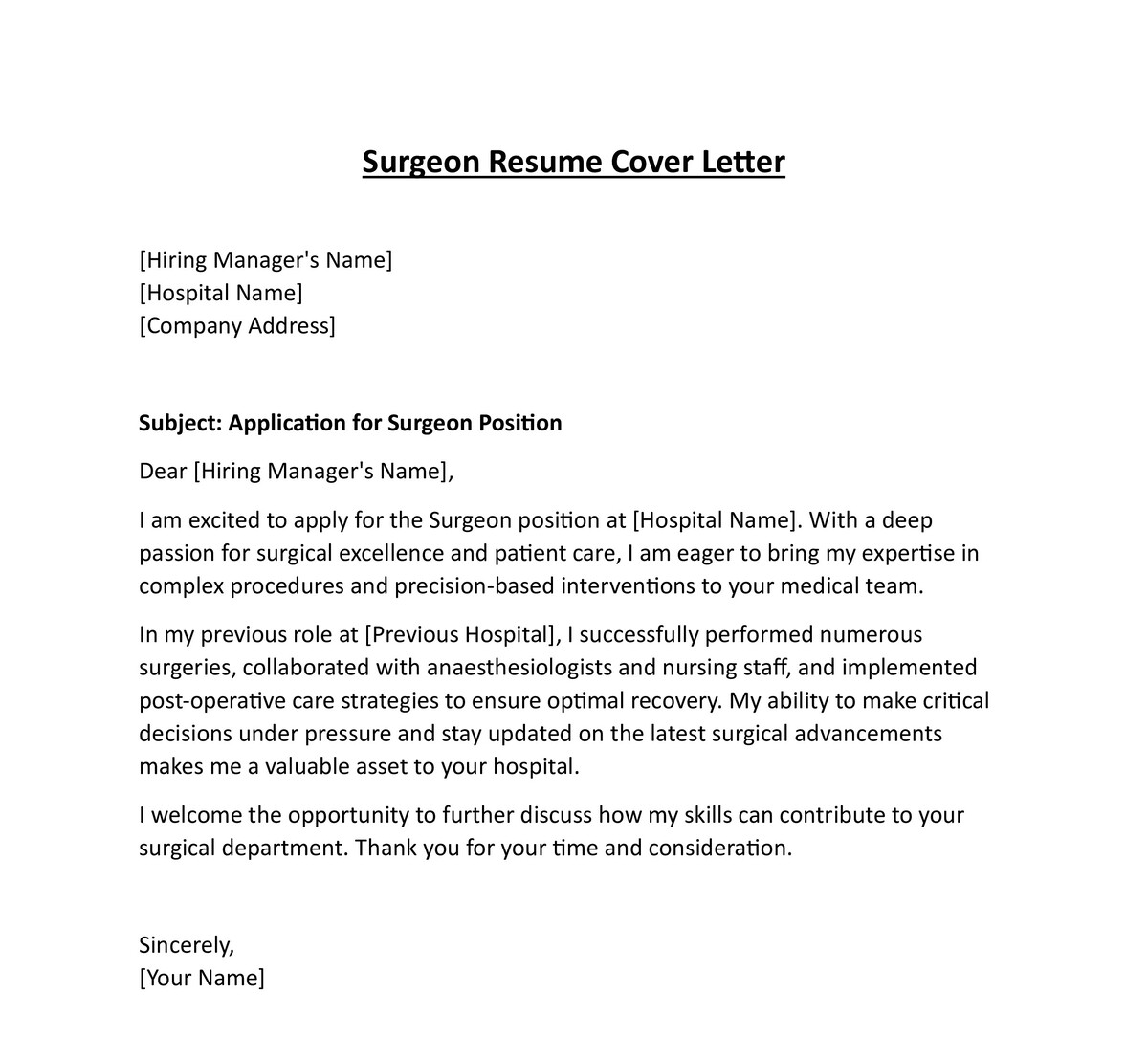 Surgeon Resume Cover Letter