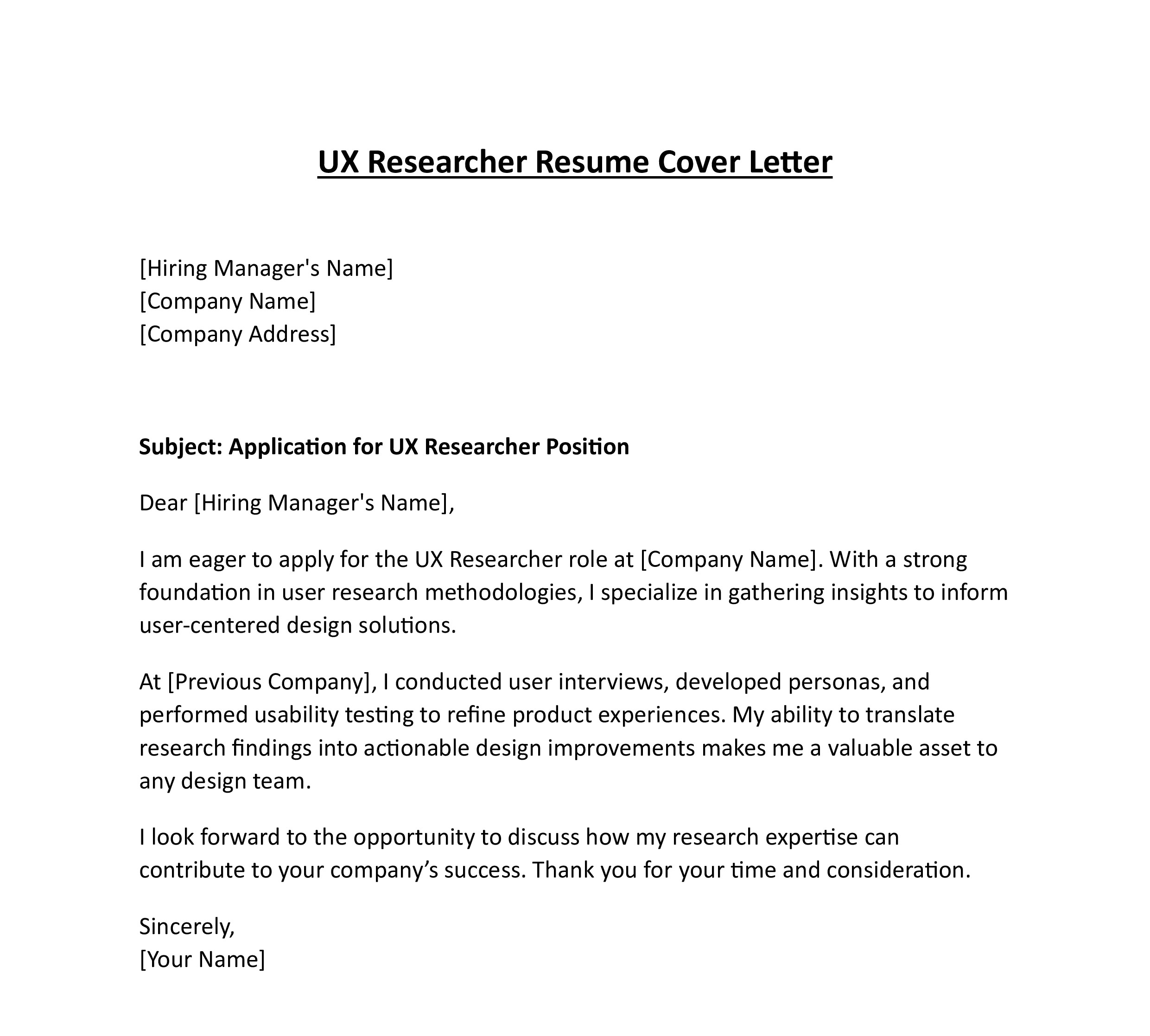 UX Researcher Resume Cover Letter