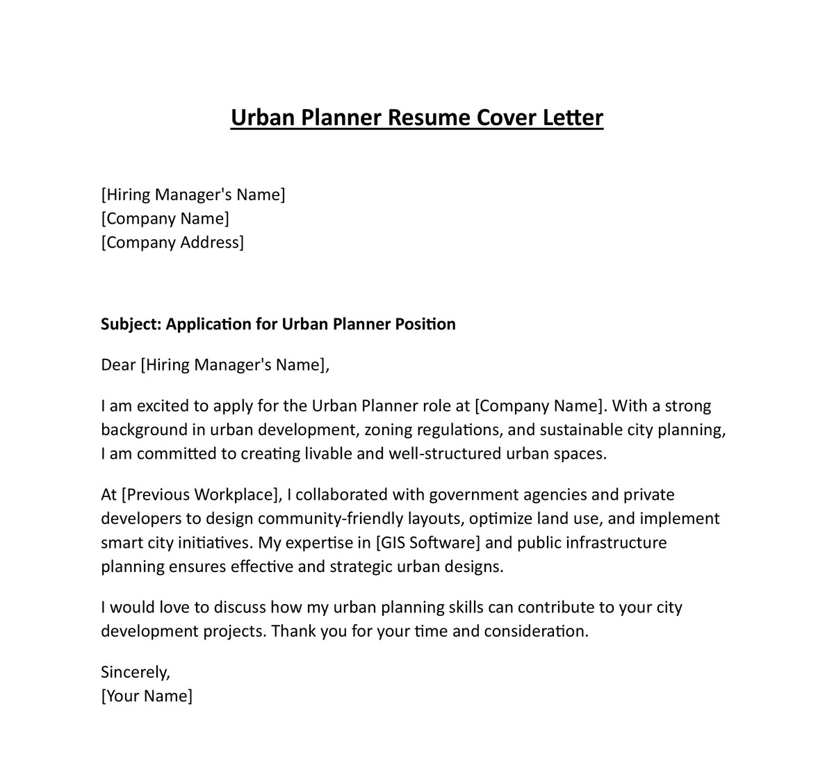 Urban Planner Resume Cover Letter