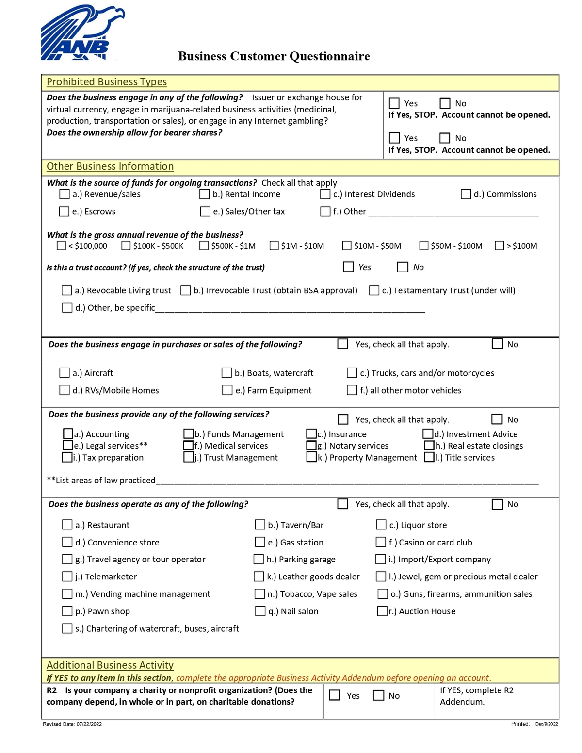 ANB American National Bank - Business Customer Questionnaire Form in PDF-2