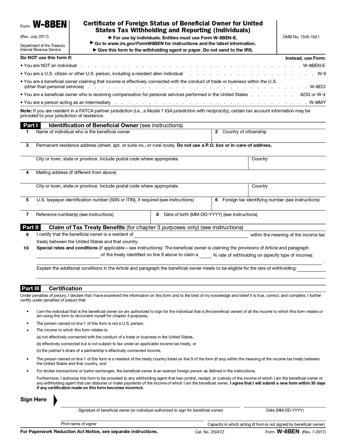 ANB American National Bank - W-8 BEN Form in PDF