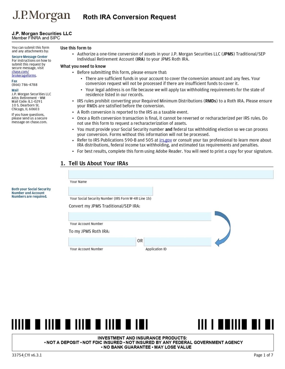 J.P Morgan - Roth IRA Conversion Request Application Form in PDF Download