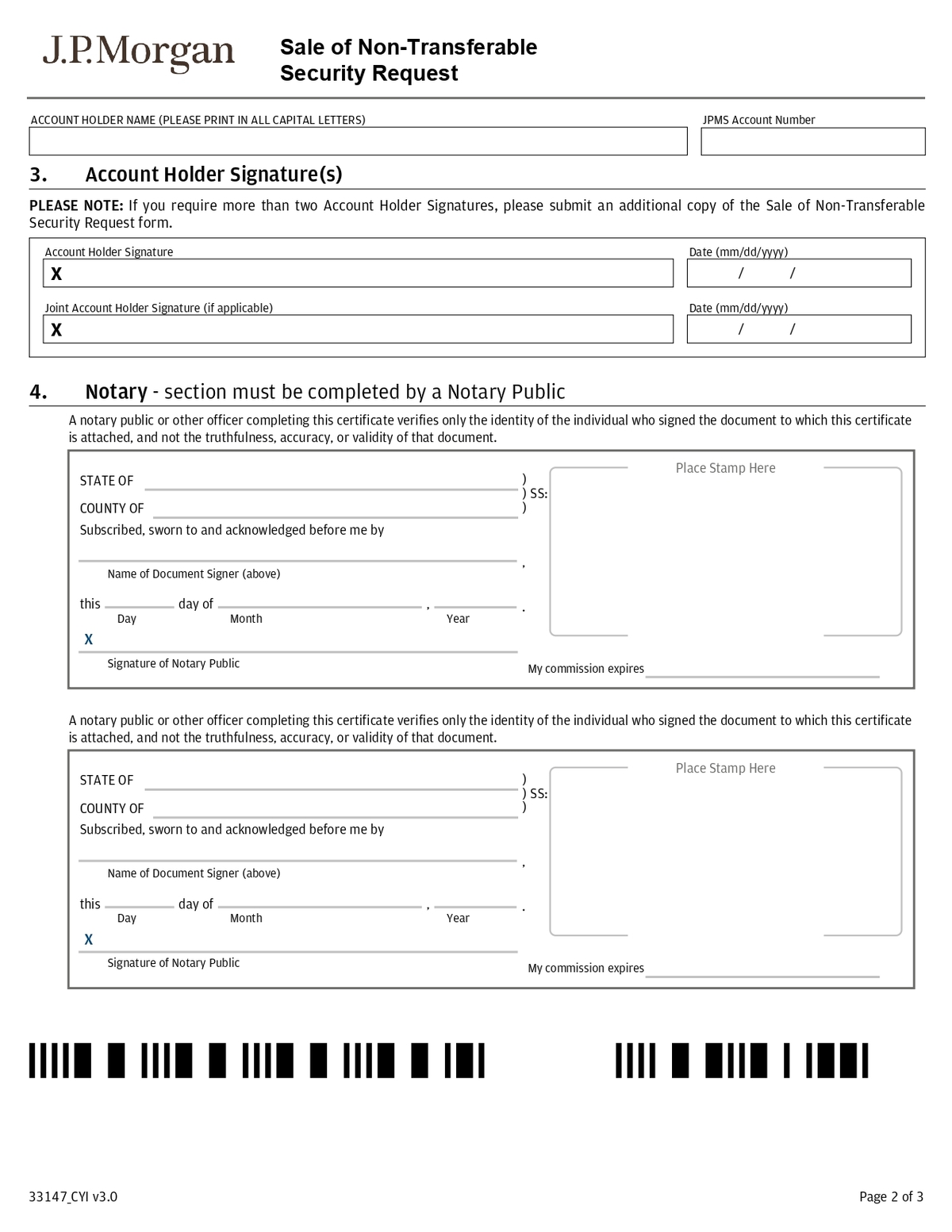 J.P Morgan - Sale of Non-Transferable Security Request Application Form in PDF Download