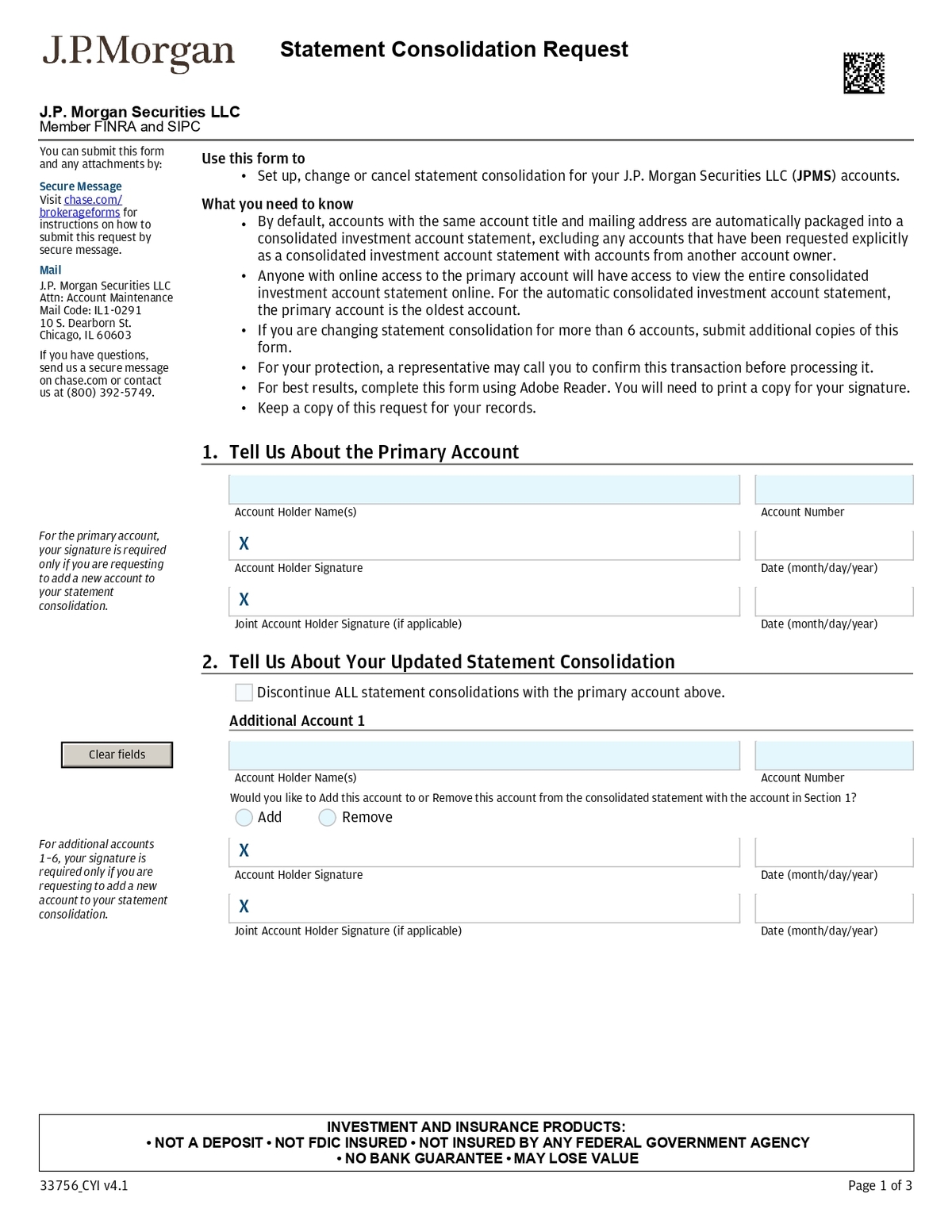 J.P Morgan - Statement Consolidation Request Application Form in PDF Download