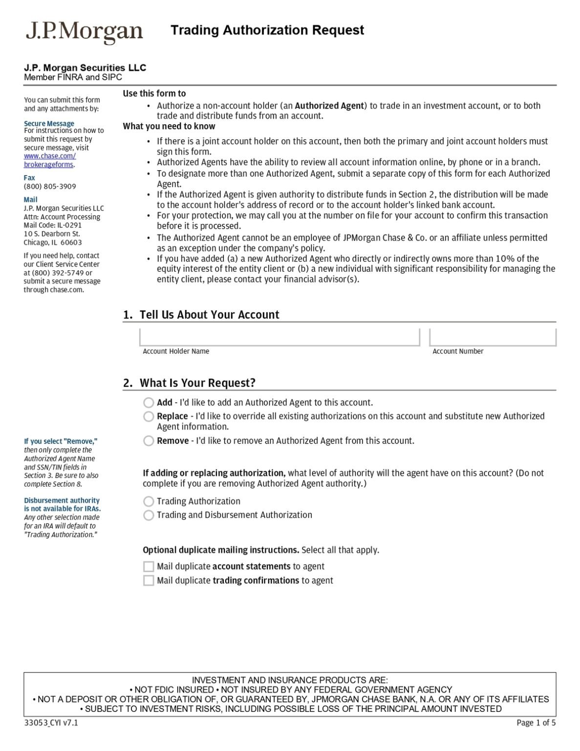 Trade Request Form J.P Morgan - Trading Authorization Request Application Form in PDF Download