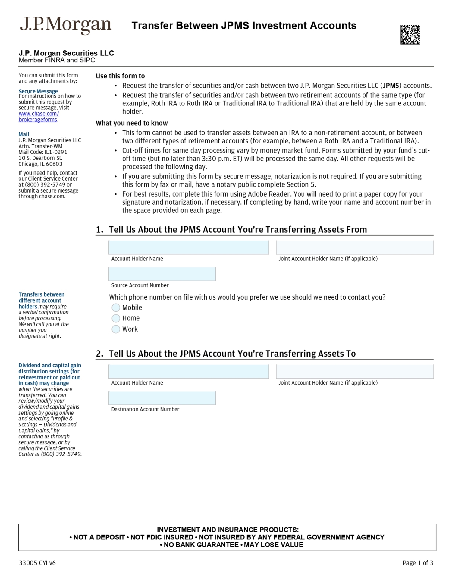 J.P Morgan - Transfer between JPMS Accounts Application Form in PDF Download