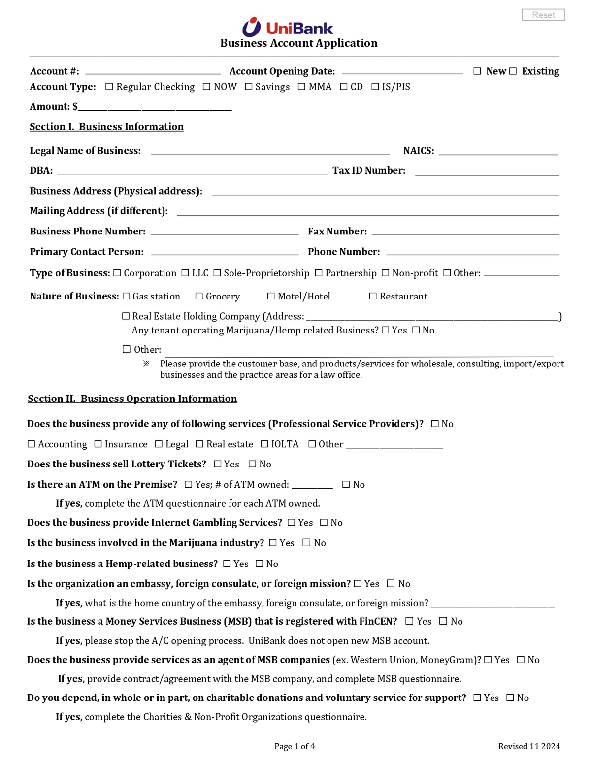 UniBank - Business Banking Application Form in PDF Download_page-0001