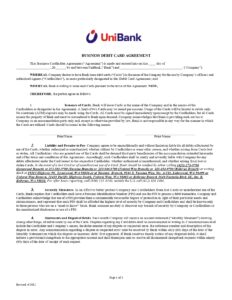 UniBank - Business Debit Card Application Form in PDF Download