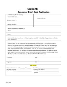 UniBank - Consumer Debit Card Application Form in PDF Download