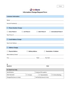 UniBank - Information Change Request Application Form in PDF Download