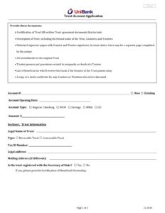 UniBank - Trust Account Application Form in PDF Download