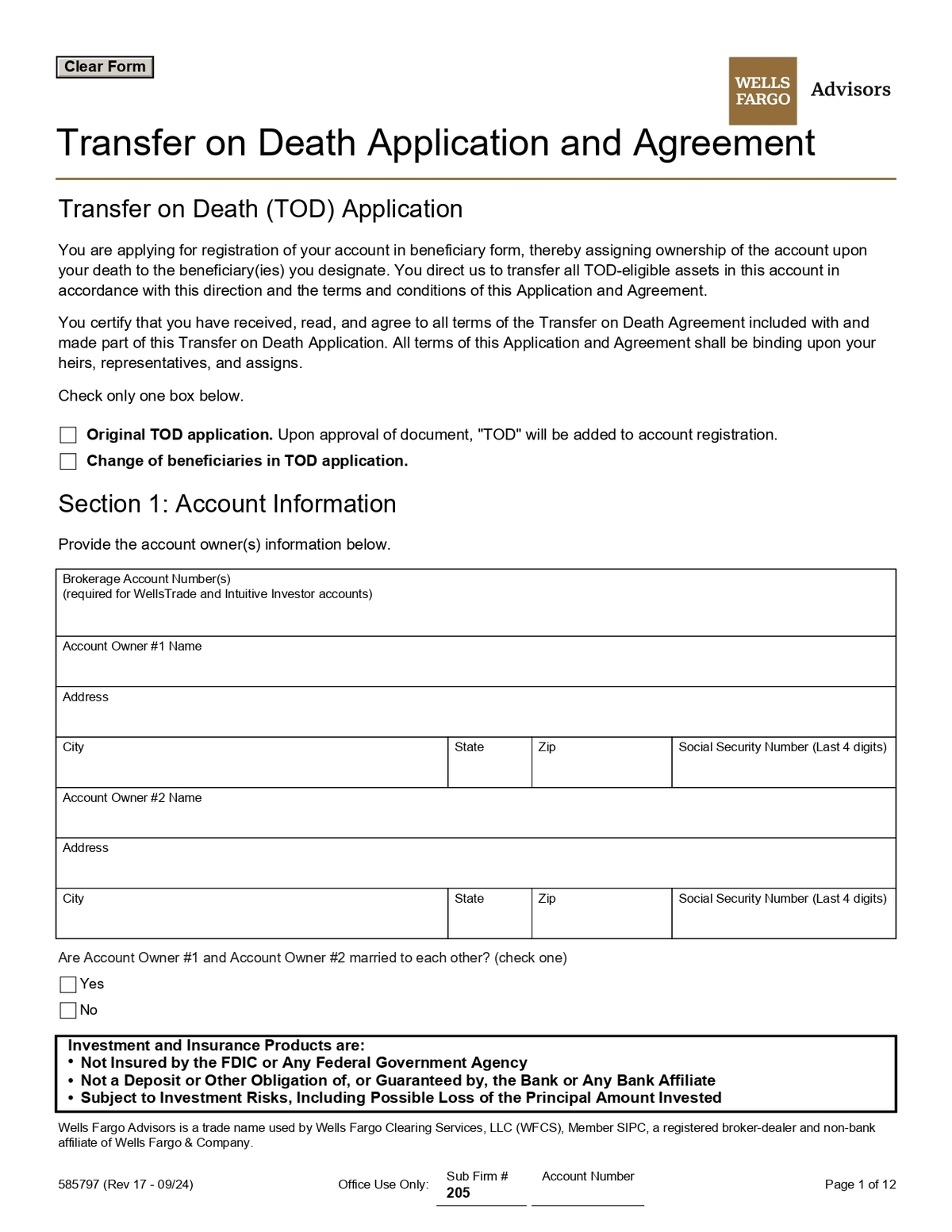 Wells Fargo - Transfer on Death Application Form in PDF Download