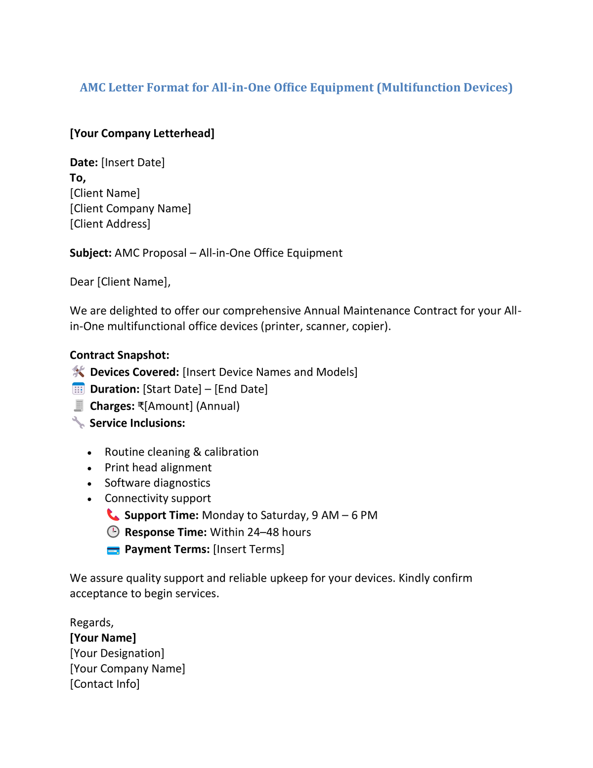 AMC Letter Format for All-in-One Office Equipment (Multifunction Devices)