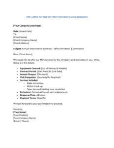 AMC Letter Format for Office Equipment (5 Templates) Download in Word (.docx)
