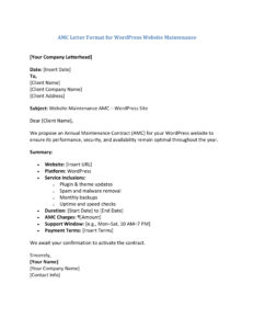 AMC Letter Format for Website Maintenance (5 Templates) Download in Word (.docx)
