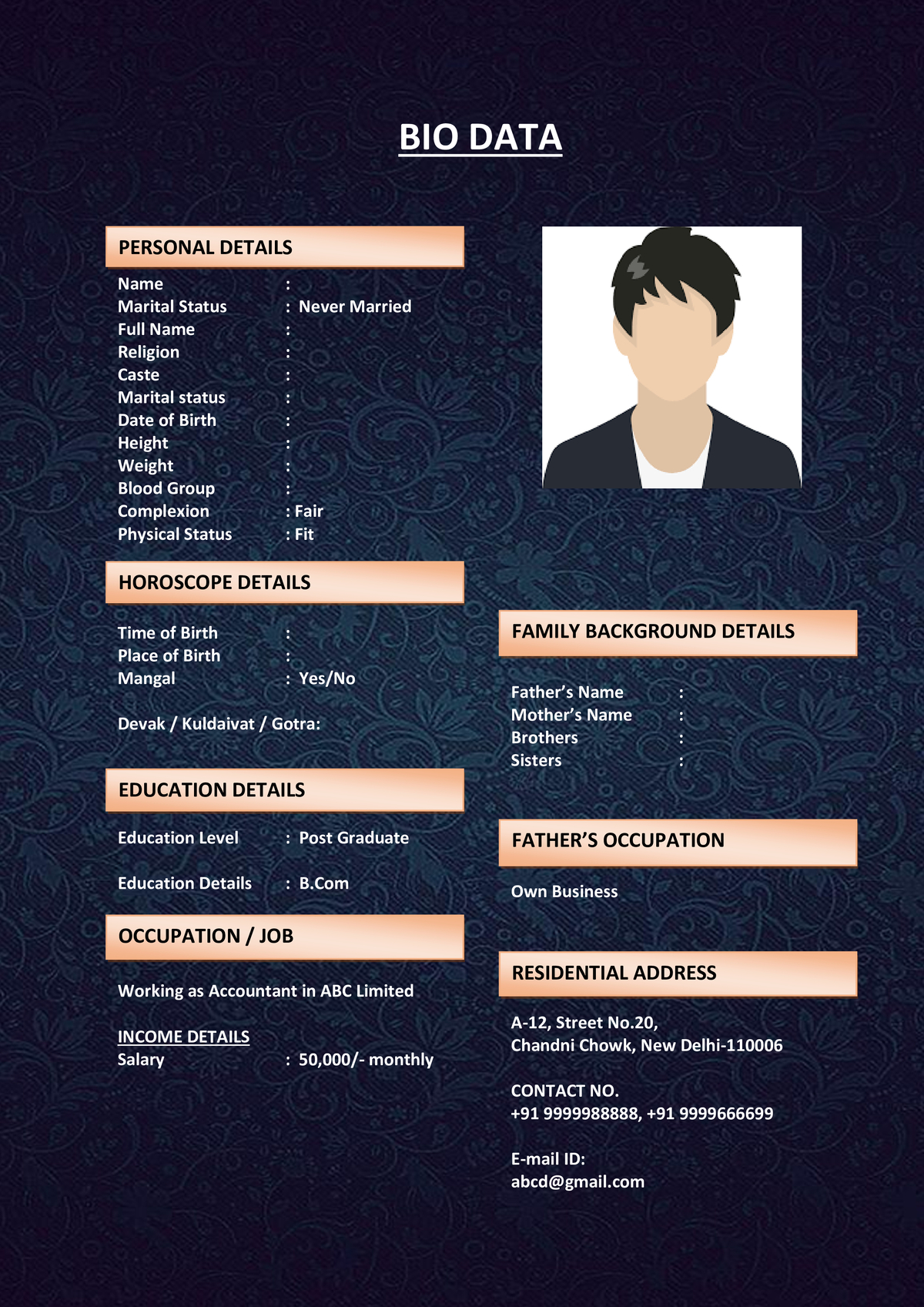 Bengali Matrimonial Resume Format