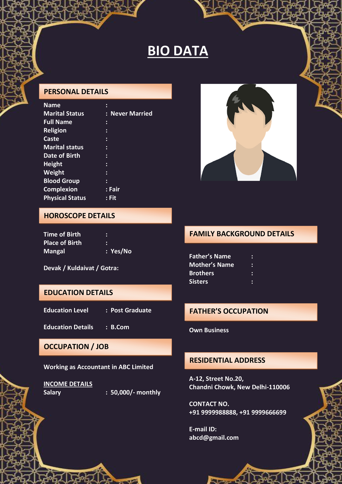 Best Hindu Marriage Biodata Format